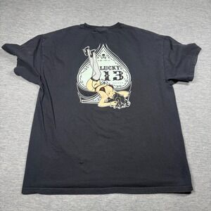 Lucky 13 T-Shirt Mens XL Black Pin Up Girl Spade Graphic Kustom Apparel Moto